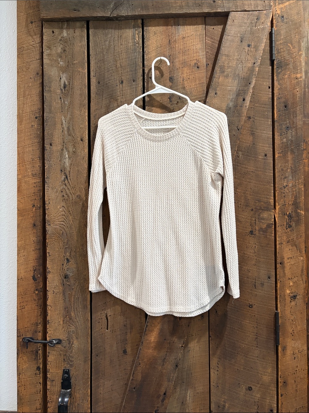 American Eagle Outfitters Cream Waffle Knit Long Sleeve Top